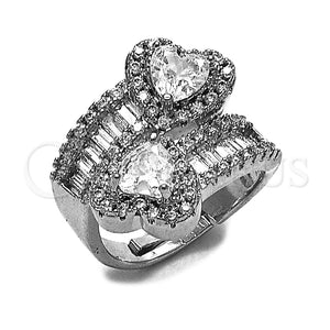 Anillo Multi Piedra 01.283.0035.1 Rodio Laminado, Diseño de Corazón y Baguette, con Zirconia Cubica Blanca y Micro Pave Blanca, Pulido, Rodinado (Talla Unica)