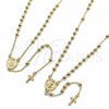 Rosario Fino 09.213.0079.18 Oro Laminado, Diseño de San Benito y Crucifijo, Pulido, Tono Dorado