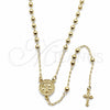 Rosario Fino 09.213.0079.24 Oro Laminado, Diseño de San Benito y Crucifijo, Pulido, Tono Dorado
