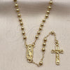 Rosario Fino 09.213.0016.18 Oro Laminado, Diseño de Guadalupe y Crucifijo, Pulido, Tono Dorado