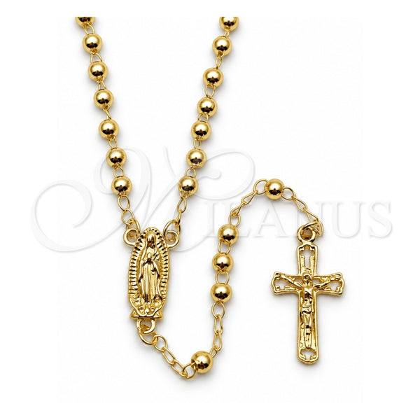 Rosario Fino 09.213.0016.18 Oro Laminado, Diseño de Guadalupe y Crucifijo, Pulido, Tono Dorado