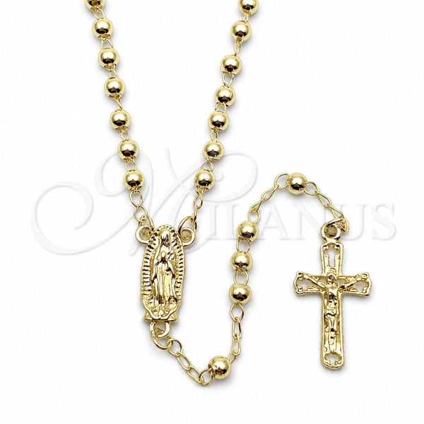 Rosario Fino 09.213.0016.18 Oro Laminado, Diseño de Guadalupe y Crucifijo, Pulido, Tono Dorado