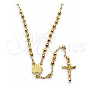 Rosario Fino 09.213.0022.18 Oro Laminado, Diseño de San Benito y Crucifijo, Pulido, Tono Dorado