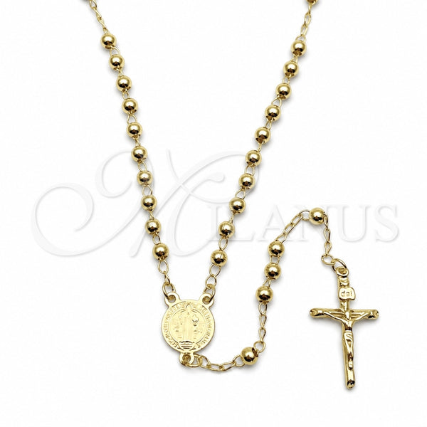 Rosario Fino 09.213.0022.18 Oro Laminado, Diseño de San Benito y Crucifijo, Pulido, Tono Dorado