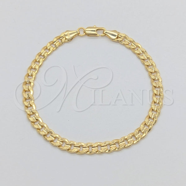 Pulsera Básica 03.419.0028.07 Oro Laminado, Diseño de Miami Cubana, Pulido, Tono Dorado (Calibre 260, Grosor 07 MM, 7 Pulgadas de Largo)