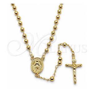 Rosario Fino 09.213.0023.18 Oro Laminado, Diseño de Virgen Maria y Crucifijo, Pulido, Tono Dorado