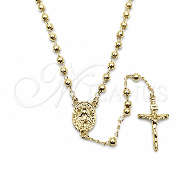 Rosario Fino 09.213.0023.18 Oro Laminado, Diseño de Virgen Maria y Crucifijo, Pulido, Tono Dorado
