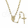 Rosario Fino 09.213.0023.18 Oro Laminado, Diseño de Virgen Maria y Crucifijo, Pulido, Tono Dorado