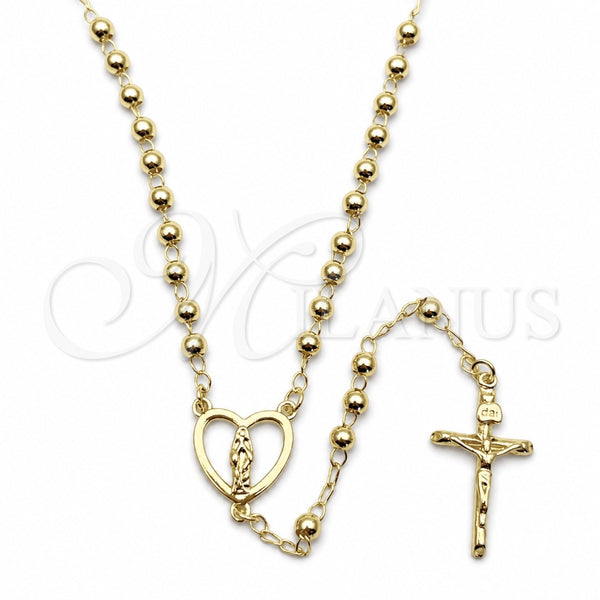 Rosario Fino 09.213.0031.18 Oro Laminado, Diseño de Guadalupe y Crucifijo, Pulido, Tono Dorado