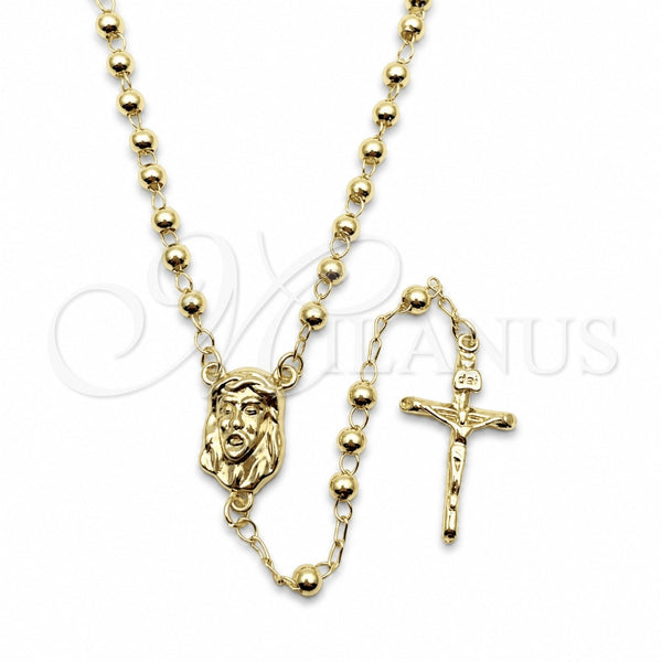 Rosario Fino 09.213.0032.18 Oro Laminado, Diseño de Jesus y Crucifijo, Pulido, Tono Dorado
