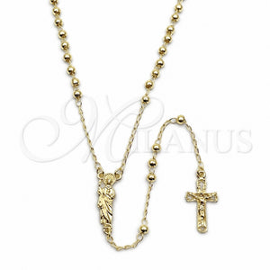 Rosario Fino 09.213.0082.24 Oro Laminado, Diseño de San Judas y Crucifijo, Pulido, Tono Dorado