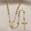 Rosario Fino 09.213.0083.24 Oro Laminado, Diseño de Guadalupe y Crucifijo, Pulido, Tono Dorado