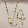 Rosario Fino 09.213.0084.18 Oro Laminado, Diseño de Guadalupe y Crucifijo, Pulido, Tono Dorado