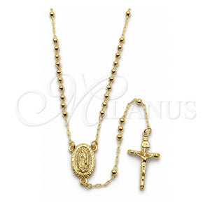 Rosario Fino 09.213.0084.18 Oro Laminado, Diseño de Guadalupe y Crucifijo, Pulido, Tono Dorado