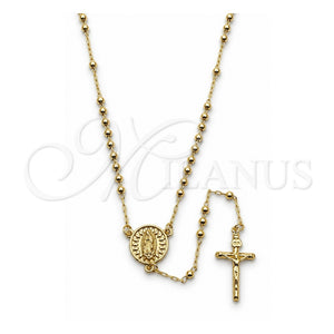 Rosario Fino 09.213.0085.18 Oro Laminado, Diseño de Guadalupe y Crucifijo, Pulido, Tono Dorado