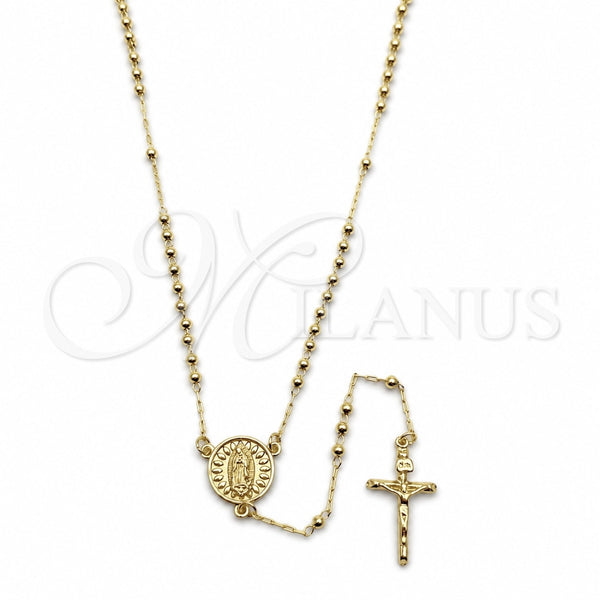 Rosario Fino 09.213.0085.18 Oro Laminado, Diseño de Guadalupe y Crucifijo, Pulido, Tono Dorado