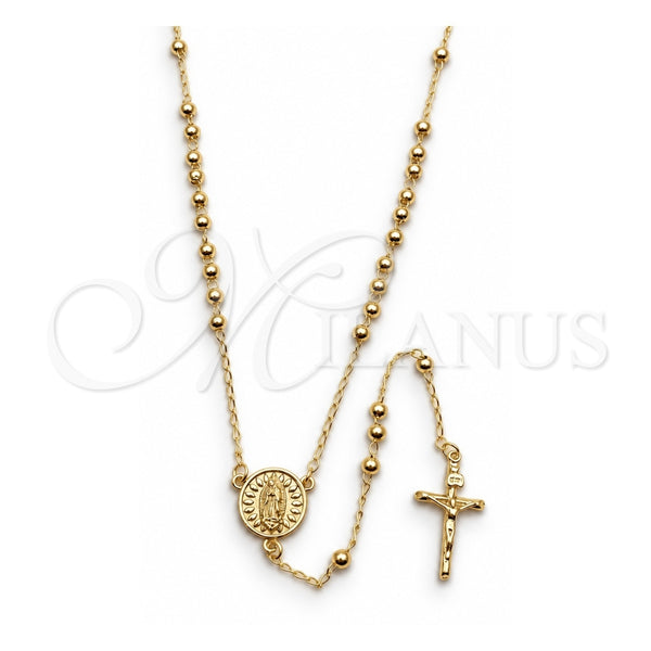 Rosario Fino 09.213.0086.24 Oro Laminado, Diseño de Guadalupe y Crucifijo, Pulido, Tono Dorado
