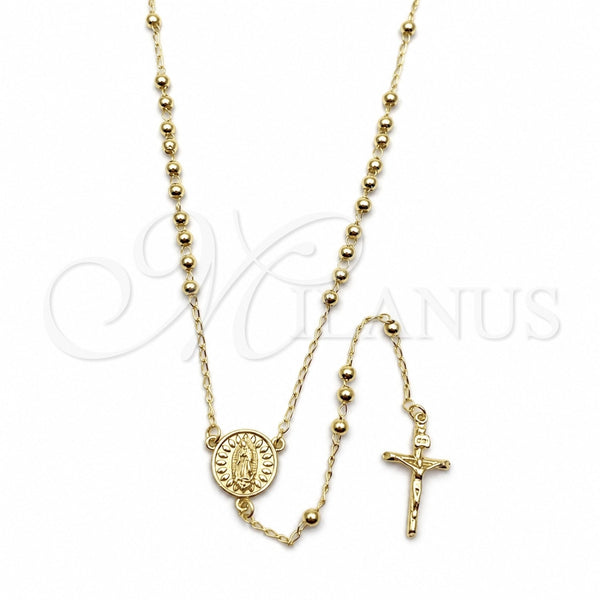 Rosario Fino 09.213.0086.24 Oro Laminado, Diseño de Guadalupe y Crucifijo, Pulido, Tono Dorado