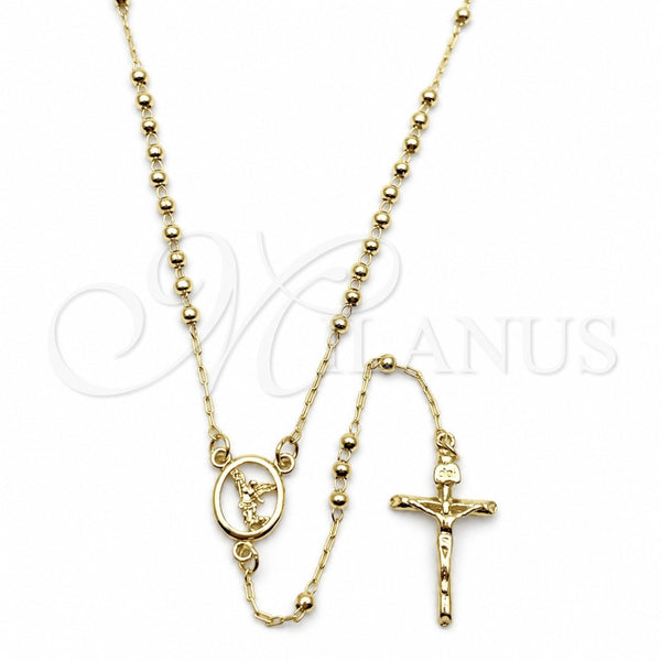 Rosario Fino 09.213.0087.18 Oro Laminado, Diseño de Crucifijo y Bola, Pulido, Tono Dorado