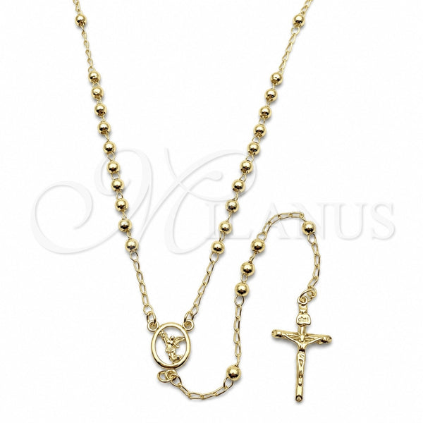 Rosario Fino 09.213.0088.24 Oro Laminado, Diseño de Crucifijo y Bola, Pulido, Tono Dorado
