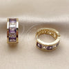 Argolla Huggie 02.185.0010.20 Oro Laminado, Diseño de Baguette y Corazón, con Zirconia Cubica Blanca y Amatista, Pulido, Tono Dorado