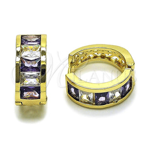 Argolla Huggie 02.185.0010.20 Oro Laminado, Diseño de Baguette y Corazón, con Zirconia Cubica Blanca y Amatista, Pulido, Tono Dorado