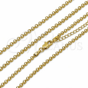 Gargantilla Basica 5.223.021.22 Oro Laminado, Diseño de Rolo, Pulido, Tono Dorado (Grosor 03 MM, 22 Pulgadas de Largo)