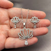 Juego de Arete y Dije de Adulto 10.264.0005 Oro Laminado Blanco, Diseño de Flor y Gota, con Zirconia Cubica Blanca y Micro Pave Blanca, Pulido, Rodinado