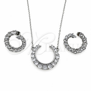 Juego de Arete y Dije de Adulto 10.264.0006 Oro Laminado Blanco, con Zirconia Cubica Blanca, Pulido, Rodinado