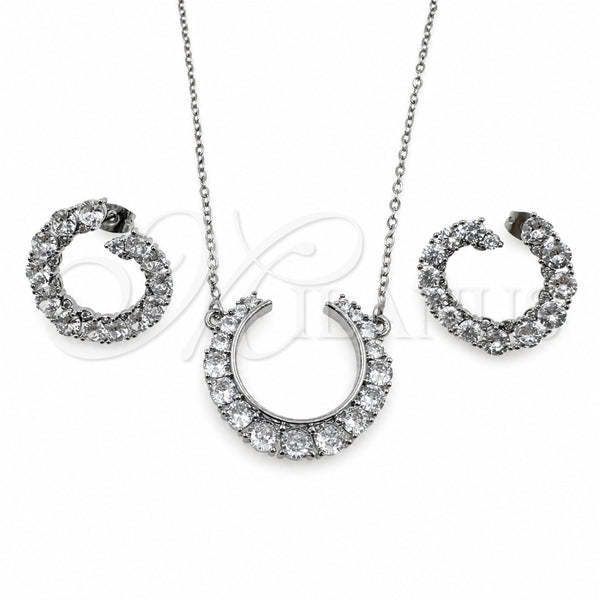 Juego de Arete y Dije de Adulto 10.264.0006 Oro Laminado Blanco, con Zirconia Cubica Blanca, Pulido, Rodinado