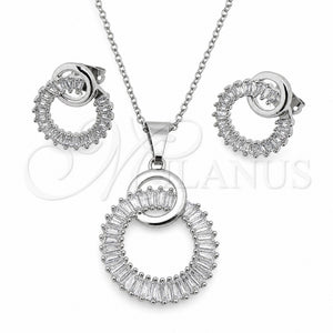 Juego de Arete y Dije de Adulto 10.264.0007 Oro Laminado Blanco, Diseño de Baguette, con Zirconia Cubica Blanca, Pulido, Rodinado