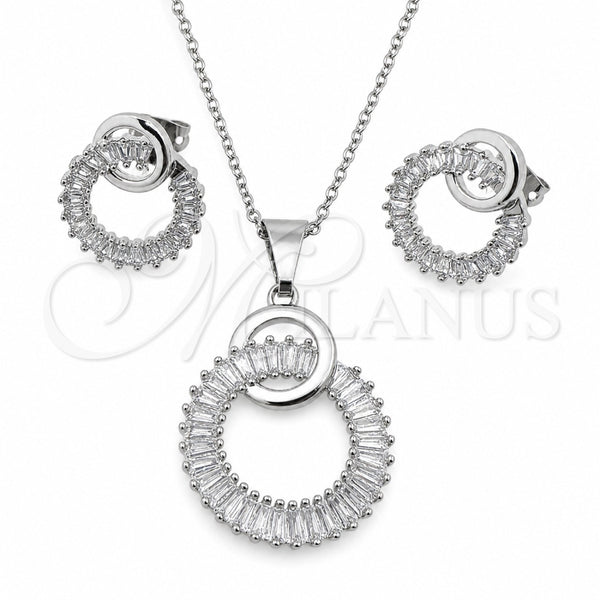Juego de Arete y Dije de Adulto 10.264.0007 Oro Laminado Blanco, Diseño de Baguette, con Zirconia Cubica Blanca, Pulido, Rodinado