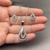 Juego de Arete y Dije de Adulto 10.264.0008 Oro Laminado Blanco, Diseño de Gota, con Zirconia Cubica Blanca y Micro Pave Blanca, Pulido, Rodinado