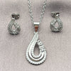 Juego de Arete y Dije de Adulto 10.264.0008 Oro Laminado Blanco, Diseño de Gota, con Zirconia Cubica Blanca y Micro Pave Blanca, Pulido, Rodinado