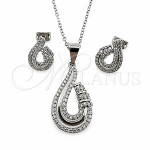 Juego de Arete y Dije de Adulto 10.264.0008 Oro Laminado Blanco, Diseño de Gota, con Zirconia Cubica Blanca y Micro Pave Blanca, Pulido, Rodinado