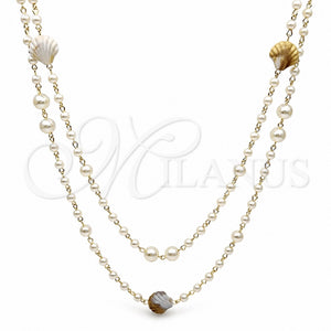 Gargantilla Elegante 04.414.0003.60 Oro Laminado, Diseño de Concha y Bola, con Perla Marfil y Madre Perla Marfil, Pulido, Tono Dorado (Grosor 06 MM, 60 Pulgadas de Largo)