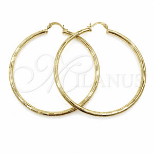 Argolla Grande 02.213.0909.60 Oro Laminado, Diseño de Hueco, Diamantado, Tono Dorado