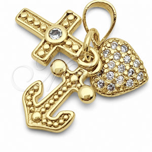 Dije Elegante 05.459.0095 Oro Laminado, Diseño de Corazón y Cruz, con Zirconia Cubica Blanca, Pulido, Tono Dorado