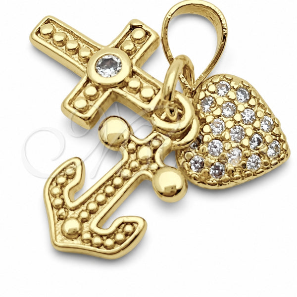 Dije Elegante 05.459.0095 Oro Laminado, Diseño de Corazón y Cruz, con Zirconia Cubica Blanca, Pulido, Tono Dorado