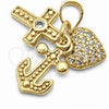 Dije Elegante 05.459.0095 Oro Laminado, Diseño de Corazón y Cruz, con Zirconia Cubica Blanca, Pulido, Tono Dorado