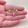 Dije Elegante 05.459.0096 Oro Laminado, Diseño de Cupcake, con Zirconia Cubica Blanca, Esmaltado Rosado, Tono Dorado