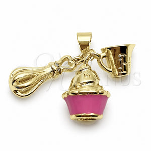 Dije Elegante 05.459.0096 Oro Laminado, Diseño de Cupcake, con Zirconia Cubica Blanca, Esmaltado Rosado, Tono Dorado