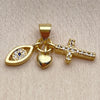 Dije Religioso 05.459.0097 Oro Laminado, Diseño de Ojo Griego y Corazón, con Zirconia Cubica Blanca y Negro, Pulido, Tono Dorado