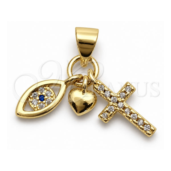 Dije Religioso 05.459.0097 Oro Laminado, Diseño de Ojo Griego y Corazón, con Zirconia Cubica Blanca y Negro, Pulido, Tono Dorado