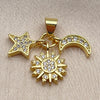 Dije Elegante 05.459.0098 Oro Laminado, Diseño de Estrella y Sol, con Zirconia Cubica Blanca, Pulido, Tono Dorado