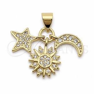 Dije Elegante 05.459.0098 Oro Laminado, Diseño de Estrella y Sol, con Zirconia Cubica Blanca, Pulido, Tono Dorado