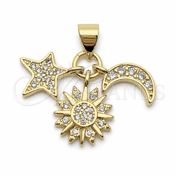 Dije Elegante 05.459.0098 Oro Laminado, Diseño de Estrella y Sol, con Zirconia Cubica Blanca, Pulido, Tono Dorado