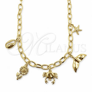 Gargantilla Elegante 04.470.0001.18 Oro Laminado, Diseño de Flor y Pescado, Pulido, Tono Dorado (Grosor 05.7 MM, 18 Pulgadas de Largo)