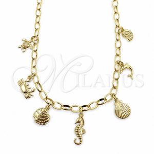 Gargantilla Elegante 04.470.0002.18 Oro Laminado, Diseño de Pescado y Rolo, Pulido, Tono Dorado (Grosor 04.9 MM, 18 Pulgadas de Largo)