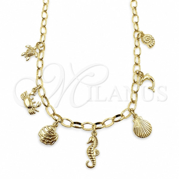 Gargantilla Elegante 04.470.0002.18 Oro Laminado, Diseño de Pescado y Rolo, Pulido, Tono Dorado (Grosor 04.9 MM, 18 Pulgadas de Largo)